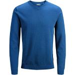 Jack & Jones Pull tricoté col en V pour homme, Bleu classique, S