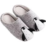 Chaussons peluche gris en tissu à motif pingouins lavable en machine Pointure 44 look fashion pour femme 