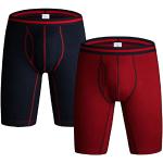 Boxers longs rouge bordeaux en coton respirants en lot de 2 Taille 3 XL look fashion pour homme 
