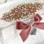 Jarretières de mariée roses en velours à strass look vintage pour femme 