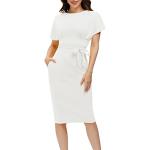 Robes de cocktail blanches en polyester midi à manches courtes à col rond Taille 3 XL look fashion pour femme 