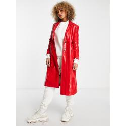 Jayley - Trench-coat coupe boyfriend ultra brillant en imitation cuir - Rouge