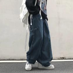 Jean de style japonais pour femmes pantalon en Denim bleu/noir Streetwear Hip Hop à rayures