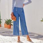 Jeans larges bleu marine en coton Taille L look fashion pour femme en promo 