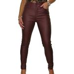 Jeans droits rouge bordeaux en cuir synthétique stretch Taille L look fashion pour femme 