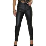Jeans droits noirs en cuir synthétique stretch Taille XXL look fashion pour femme 