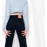 Jeans droits noirs en denim Taille XS look vintage pour femme 