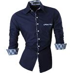 jeansian Hommes Chemises Solid Manches Longues Slim Fit Mode pour Homme Casual Chemises Manches Longues Z020 DarkBlue L