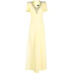 Robes trapèze de soirée Jenny Packham jaune canari à manches courtes à col en V Taille XL pour femme 