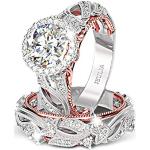 Bagues de mariage argentées en argent de fiançailles solitaire en diamant Halo Taille 50 look fashion pour femme 