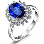 Bagues Jewelrypalace bleus saphir en argent solitaire Halo 62 classiques pour femme 