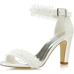 Sandales de mariage blanc d'ivoire à bouts ouverts pour pieds larges Pointure 40 avec un talon entre 7 et 9cm look fashion pour femme 