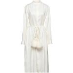 Robes en laine de créateur Jil Sander blanc d'ivoire à rayures en toile midi à manches longues Taille L pour femme 