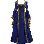 Robes de bal longues de soirée bleues à volants à manches longues Taille 3 XL look médiéval pour femme 