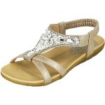 Sandales plates dorées en cuir synthétique à bouts ouverts Pointure 39 look fashion pour femme 