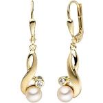 Jobo Boucles d'oreilles pendantes en or 333 avec perles et zircones pour femme