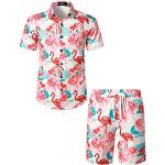 Chemises hawaiennes saison été roses à fleurs à motif flamants roses à manches courtes Taille 3 XL look fashion pour homme 