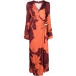 Robes de cocktail Johanna Ortiz rouges en viscose à motif animaux à manches longues à col en V pour femme 