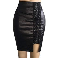 JokeLomple Cuir Dames Genou Skirt Hip Skirt et Taille Femmes Bandage Split High Split Sexy Skirt Mini Jupe Sexy en Cuir