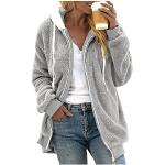 Cabans marins d'automne gris à carreaux en peluche métalliques à capuche Taille 3 XL plus size look fashion pour femme 