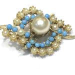 Broches turquoise à perles anciennes look vintage pour femme 