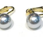 Boucles d'oreilles à clip gris clair à perles pour femme 