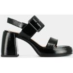 Sandales Jonak noires en cuir en cuir à bouts carrés pour femme 