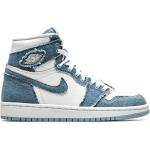 Chaussures Nike Air Jordan 1 bleues en caoutchouc à franges en cuir à bouts ronds pour femme 