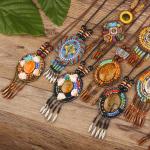 Colliers ethniques de mariage en cuir à perles fait main style ethnique pour femme 