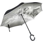 JSTEL Double Couche inversé Parapluie de Cheval Voitures inversée Coupe-Vent Parapluie pour Auto extérieur avec poignée en Forme de C