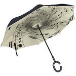 JSTEL Parapluie double couche avec notes de musique inversées - Pour voiture, extérieur - Avec poignée en forme de C