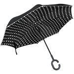 JSTEL Parapluie inversé double couche noir et blanc à pois inversés pour voiture avec poignée en forme de C