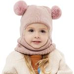 Chapeaux d'hiver pour bébé, tout-petit hiver chaud écharpe chapeau  cache-cou mignon tricoté chapeau écharpe ensemble bébé oreillette bonnet  chapeau avec écharpe, rose 