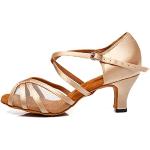 Chaussures de danse de salon beiges en daim légères à bouts ouverts Pointure 33 avec un talon entre 5 et 7cm look fashion pour femme 