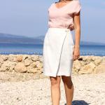 Jupes courtes beiges nude à rayures en lin courtes look vintage pour femme 