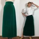 Jupes longues vert émeraude en velours Taille S look vintage pour femme 