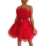 Robes de bal longues pour la Saint-Valentin rouges en tulle à volants minis à épaules dénudées Taille M plus size look fashion pour femme 