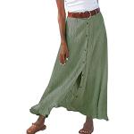 Robes longues bohèmes vert olive à carreaux en mousseline à volants au genou à manches courtes Taille M plus size style bohème pour femme 