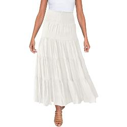 Jupe longue d'été pour femme - Taille haute élastique - Style bohème - Cordon de serrage décontracté - Jupe longue japonaise pour fille, 4 - Blanc., L