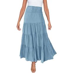 Jupe longue d'été pour femme - Taille haute élastique - Style bohème - Cordon de serrage décontracté - Jupe longue japonaise pour fille, 4-bleu clair, S