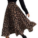 Jupes imprimées marron à effet léopard à volants lavable en machine mi-longues Taille S look casual pour femme en promo 