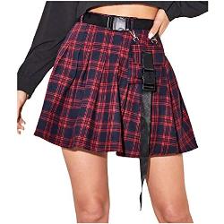 Jupe TrapèZe Femme - Femmes Summer Skirt Belts Poches Treillis Chain Punk Skirt Pleated Mini Jupe Grande Taille Ronde