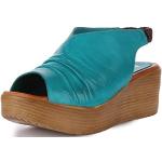 Sandales turquoise en cuir en cuir respirantes à bouts ouverts à élastiques Pointure 37 look fashion pour femme 