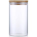Justyou 950ML Verre à Haute Teneur en Borosilicate Cylindre Récipient de Stockage de Nourriture Hermétique Canister Jar avec Couvercle en Bambou & Anneau d'étanchéité en Silicone, Bocal en verre