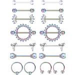 Piercings anneau gris acier en acier en lot de 8 look fashion pour femme 