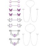 Colliers violets en acier à motif papillons fantaisie en lot de 4 look fashion pour femme 