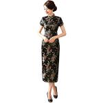 Robes de bal longues noires à fleurs à manches trois-quart Taille XXL look asiatique pour femme 