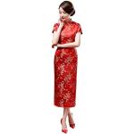 Robes de bal longues rouges à fleurs à manches trois-quart Taille XS look asiatique pour femme 