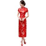 Robes de bal longues rouges à fleurs à manches trois-quart Taille M look asiatique pour femme 