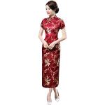 Robes de bal longues rouge bordeaux à fleurs à manches trois-quart Taille XXL look asiatique pour femme 